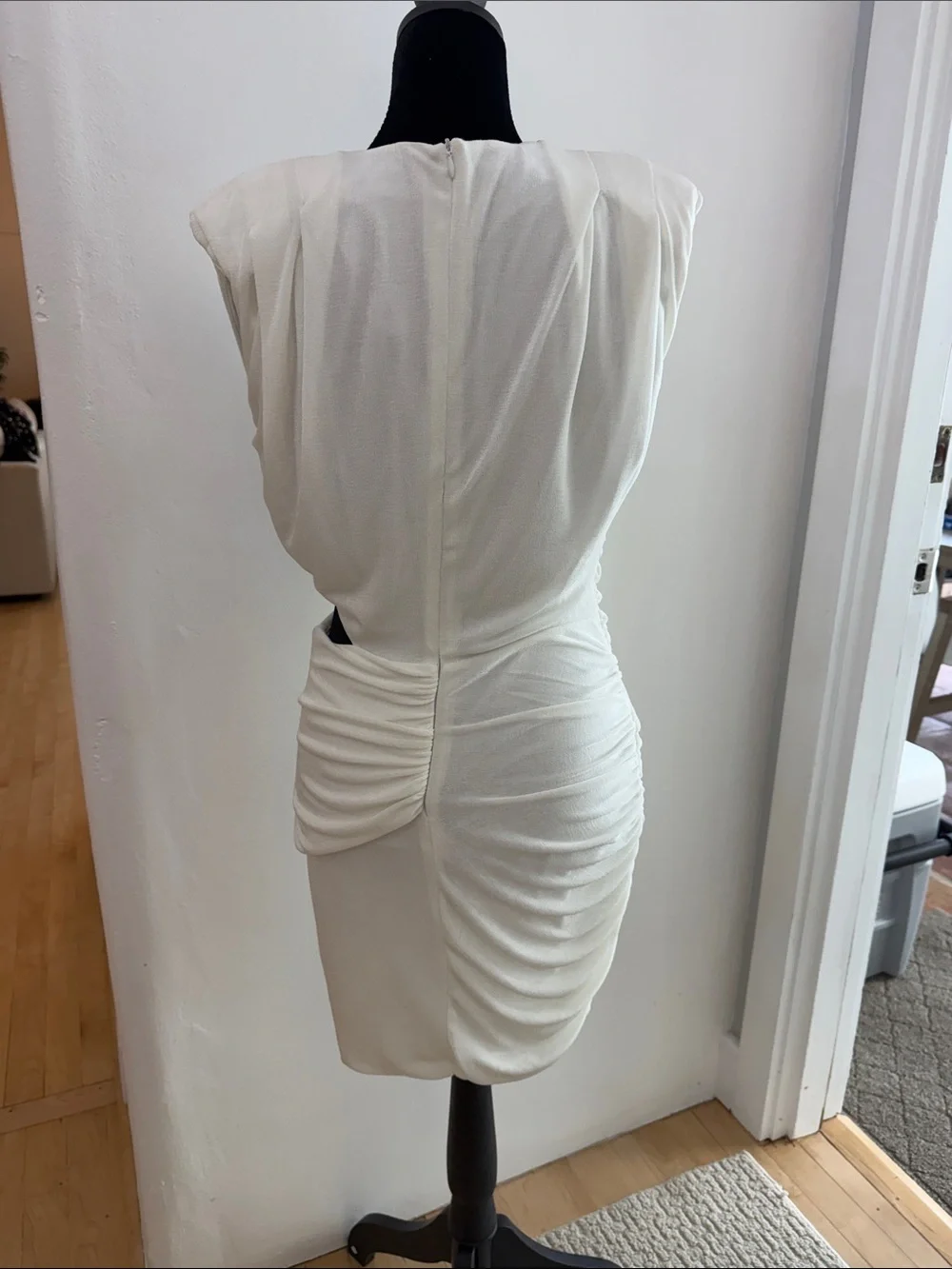 White Draped Mini Dress with Side Cutout